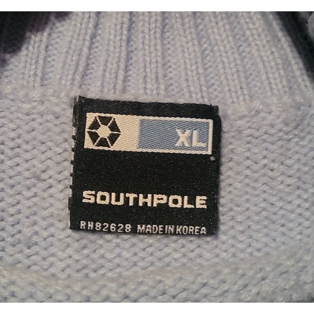 VTG Y2K Southpole Men's XL Blue Striped Long Sleeve Mock Turtle Neck Sweater EUC